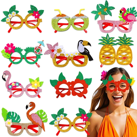 Occhiali Originali Festa Tropicale Hawaiiana Fenicottero Ananas Palma Glitter Occhiali per Festa in Spiaggia Luau Estiva