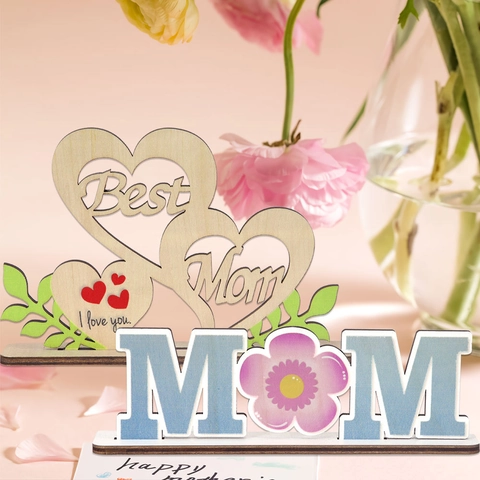 Ornamento da Tavolo in Legno per la Festa della Mamma Decorazione Scritta Love Mom Desktop Regalo Per Madre Home Decor