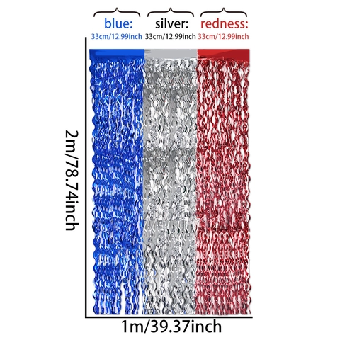 Blue Silver Red Foil Fringe Curtain Independence Day Decoration Backdrop Tinsel Rain Curtain Wavy Door Streamer Party Decor