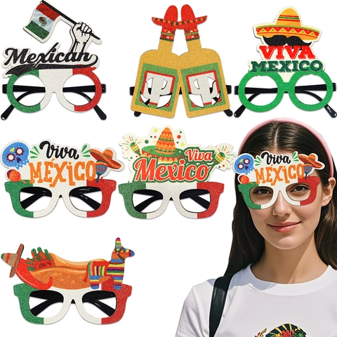 Mexikanische Themen Party Brille Mexiko Unabhängigkeitstag Sombrero Kaktus Pinata Festliche Kostüm Zubehör Glitzer Foto Requisiten