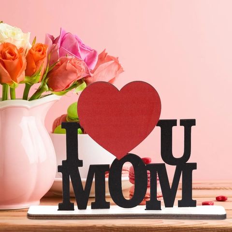 Mother's Day Wooden Ornament Heart Flower MOM Letter Tabletop Decoration Best Mom Ever Sign For Home Office Party Gift