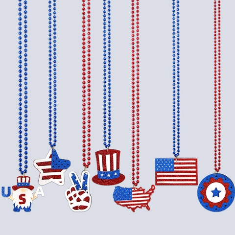 Patriotische Unabhängigkeitstag Perlenkette Rot Weiß Blau USA Flagge Anhänger Kostüm Schmuck Für Juli Party Requisiten