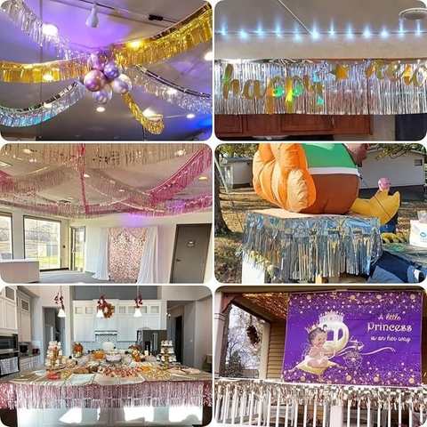 Tenda a Frange in Lamina di PET Metallizzato Per Decorazione Festa Compleanno Matrimonio Sfumatura Macaron Sfondo Parete