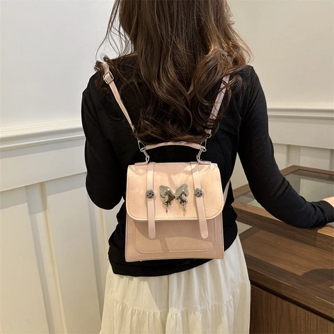 Mode PU Leder Mini Schmetterling Rucksack Für Damen Vintage Quadratische Schulter Umhängetasche Süße Mädchen Lässige Reisetasche