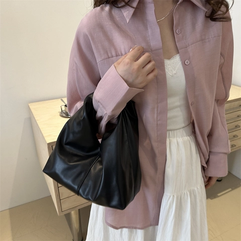 Borsa a Mano da Donna in Pelle PU Plissettata Nuvola Minimalista con Manico Annodato Borsa Tote per Pendolari Morbida Hobo Daily
