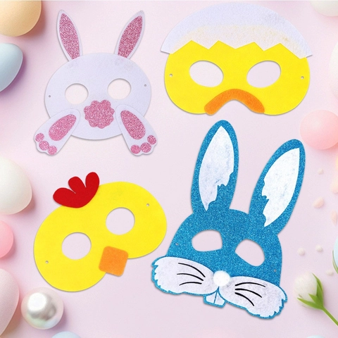 Cartoon Tier Party Masken Filz Glitzer Hase Küken Formen Für Ostern Cosplay Verkleiden Mit Gummiband Für Kinder