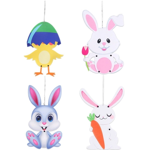 Felt Easter Bunny Chick Door Hanger Movable Joints Cartoon Hanging Decoration For Festive Party Home Window Ornament