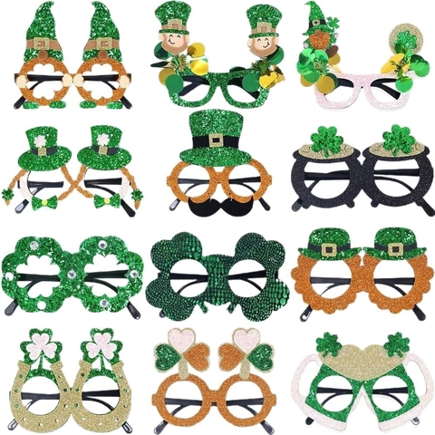 Occhiali da Festa per San Patrizio Trifoglio Leprechaun Cappello a Cilindro Glitter Feltro Montatura per Occhiali Accessori per Costumi Festival Irlandesi