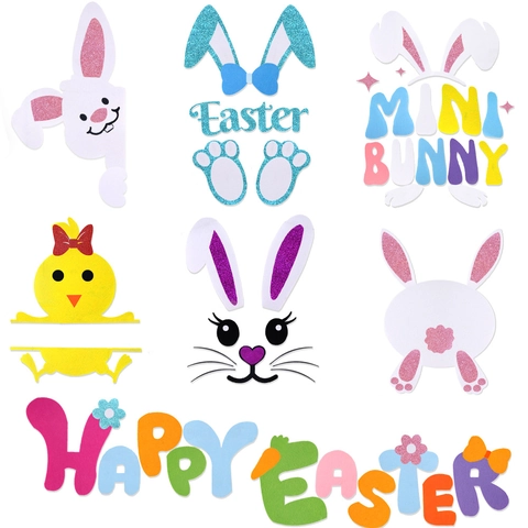 Felt Easter Wall Sticker Set Glitter Bunny Chick Happy Easter Letters DIY Door Window Festive Party Home Decoration Supplies
