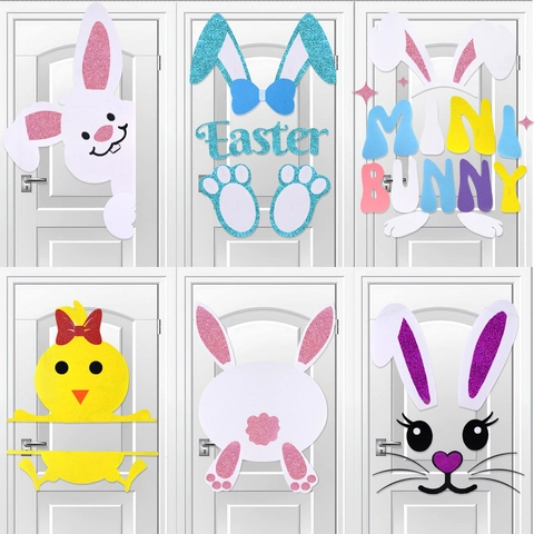 Felt Easter Wall Sticker Set Glitter Bunny Chick Happy Easter Letters DIY Door Window Festive Party Home Decoration Supplies