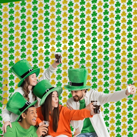 Tenda a Frange a Forma di Trifoglio per San Patrizio Oro Verde Decorazione per Festa Irlandese Sfondo Fotografico