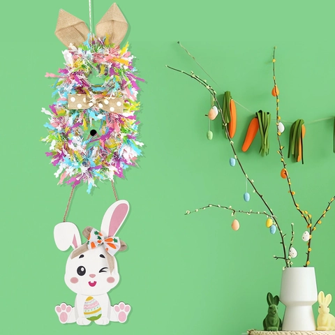 Decorazione Appesa di Pasqua in Legno Con Coniglio e Pulcino per Festa in Casa Parete Porta Carino Ciondolo Pasquale