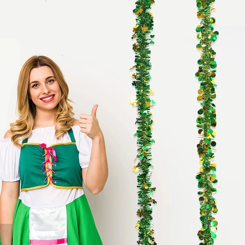 Ghirlanda di Tinsel a Trifoglio per San Patrizio Decorazione da Appendere Metallico Verde Oro per Festa del Festival Irlandese Casa