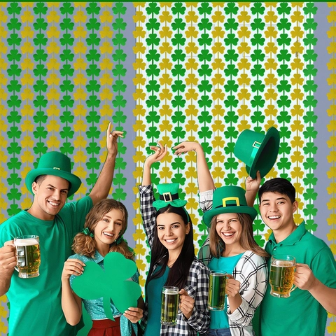 St. Patrick's Day Shamrock Fringe Curtain Green Gold Clover Foil Tinsel Door Window Streamers For Irish Party Decoration