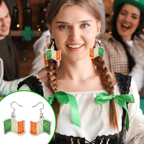 Pendientes de Trébol con Purpurina para el Día de San Patricio Festival Irlandés Sombrero de Duende Jarra de Cerveza Pendientes Colgantes para Mujer Joyería de Fiesta