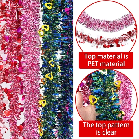 Valentine Day Heart Tinsel Garland PET Metallic Heart Ribbon For Wedding Birthday Party Decoration Romantic Hanging Ornament