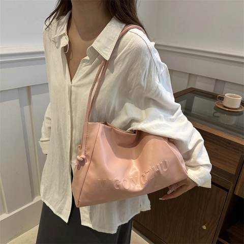 Women Minimalist PU Leather Tote Bag Large Capacity Underarm Shoulder Bag Fashion Solid Color Commuter Handbag