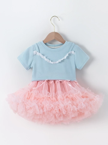 Ensemble Deux Pièces T-Shirt en Coton Nylon et Jupe Tutu en Maille pour Filles Tenue de Princesse Arcobaleno Rose