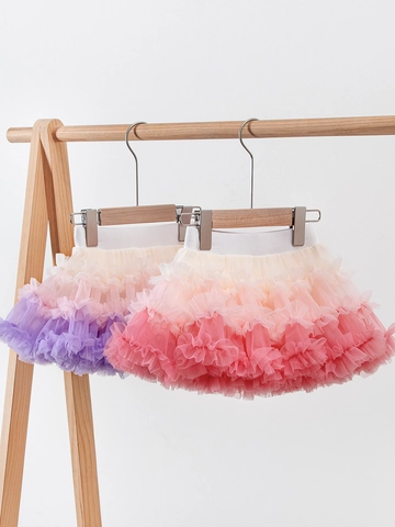 Gonna Tutù Arcobaleno Sfumata per Bambine Gonna a Strati in Mesh di Nylon Gonna da Ballo Principessa con Fodera in Cotone