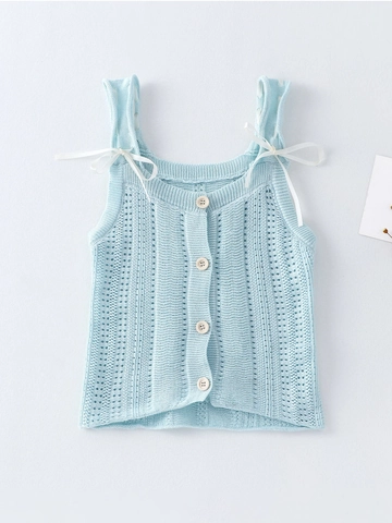 Girls Knitted Vest And Tutu Skirt Two-Piece Set Summer Hollow Out Sleeveless Top Mesh Rainbow Tulle Dress Kids Sweet Outfit