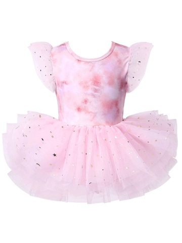 Kinder Mädchen Ballett Tutu Kleid Batiken Schleife Rückenfrei Performance Tanzbekleidung Pailletten Stern Mond Netz Prinzessin Kleid