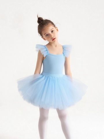 Abito Tutù da Balletto per Ragazze Body da Danza per Bambini E Gonna Tutù in Mesh Con Volant Incrocio Sulla Schiena per Ginnastica