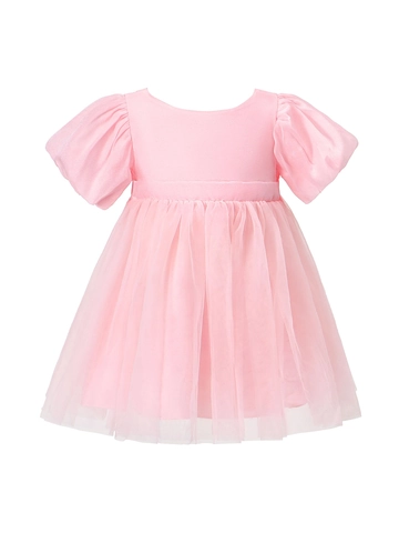 Robe de Princesse en Tulle pour Filles pour Mariage Anniversaire Fête Manches Bouffantes Jupon en Maille à Volants Avec Nœud Papillon Couleur Unie Rose Noir