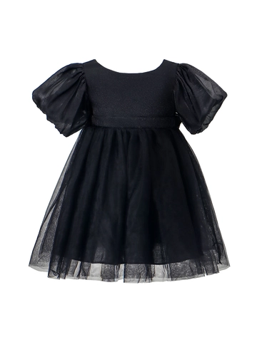 Robe de Princesse en Tulle pour Filles pour Mariage Anniversaire Fête Manches Bouffantes Jupon en Maille à Volants Avec Nœud Papillon Couleur Unie Rose Noir