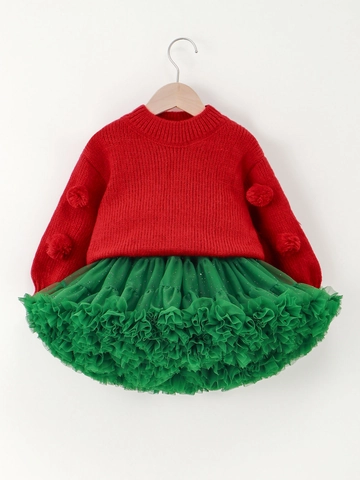 Mädchen Weihnachten Tutu Rock Stern Pailletten Netz Prinzessin Unterrock Party Geburtstag Flauschiger Rock Rot Grün Kleidung