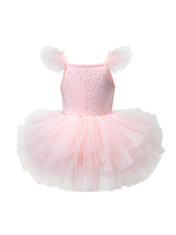 Girls Ballet Tutu Dress Rhinestone Sleeveless Layered Mesh Dancewear For Performance Stage Princess Dance Costume Nylon Cotton