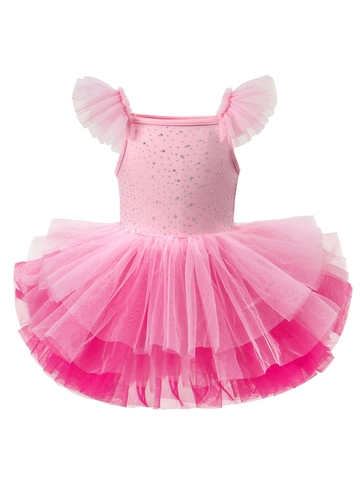 Girls Ballet Tutu Dress Rhinestone Sleeveless Layered Mesh Dancewear For Performance Stage Princess Dance Costume Nylon Cotton