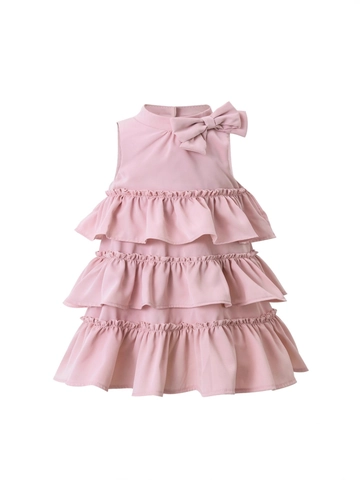 Vestito da Ragazza Senza Maniche in Poliestere Dolce Gonna a Balze con Volant Stile Principessa con Fiocco per Festa Quotidiana