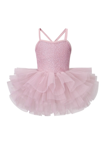 Vestito Tutu da Danza Classica per Ragazze Body in Rete con Paillettes Dorso Incrociato Abbigliamento Danza Misto Cotone