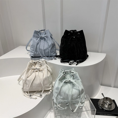 Damen Minimalistische PU Leder Bucket Bag Plissierte Kordelzug Umhängetasche Casual Vielseitige Crossbody Handtasche Für Den Alltag