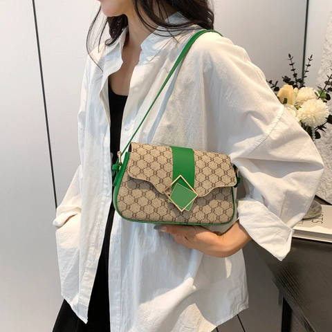 Retro Monogram Print PU Leather Underarm Shoulder Bag For Women Fashion Commuting Small Square Crossbody Bag With Square Buckle