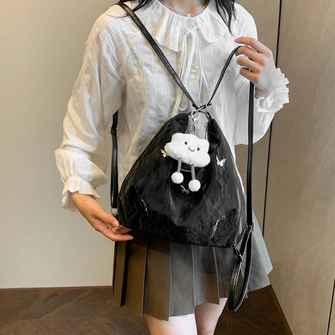 Sac à Bandoulière Plissé en Cuir PU Femmes Décoration Papillon Métal Grande Capacité Sac à Dos Hobo Mode Y2K Sac Fourre-tout