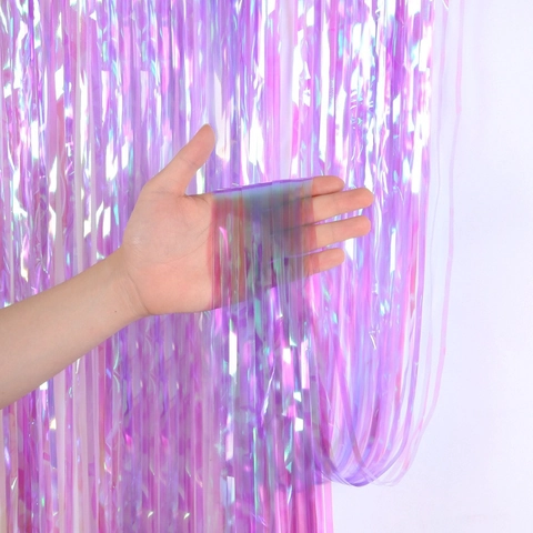 Cortina de Flecos de Papel de Aluminio Láser Iridiscente 1x3M Para Decoración de Fondo de Fiesta de Cumpleaños Boda