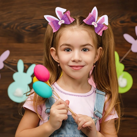 Fermagli Capelli Pasqua Orecchie Coniglio Pulcini Uova Fiocco Clip a Becco d'Anatra per Bambini Ragazze Decorazione Festa
