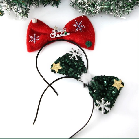 Cerchietto Natalizio con Fiocco di Paillettes per Donna Bambini Fiocco di Neve Stella Decorativa Cerchietto per Capelli in Flanella Accessori per Capelli Festa di Natale