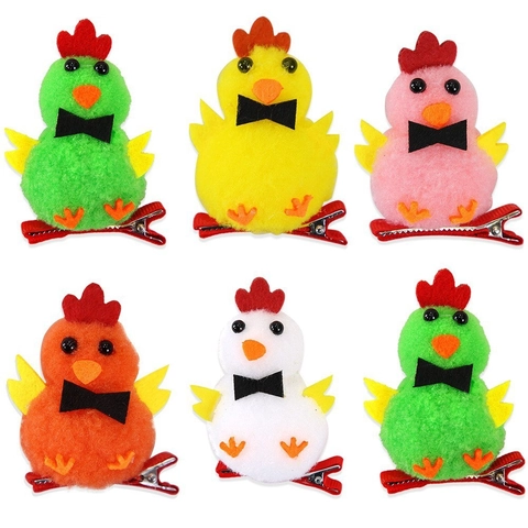 Cute Easter Chick Plush Hair Clip For Kids 3D Pom Pom Chicken Duckbill Clip Festive Party Hair Accessories For Girls Women