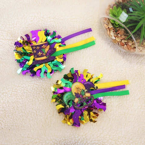 Fermagli per Capelli Mardi Gras Viola Verde Oro con Paillettes Corona Maschera Cappello da Giullare Accessori per Capelli per Carnevale Festa