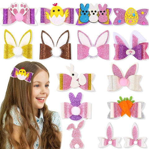 Fermagli per Capelli a Forma di Orecchie di Coniglio di Pasqua per Bambini Mollette in Feltro con Glitter per Feste