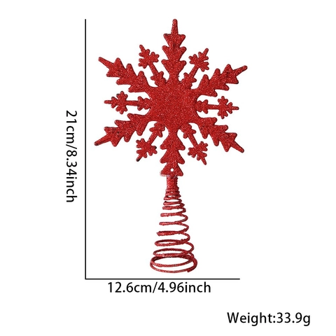 Puntale per Albero di Natale in Ferro Glitterato Fiocco di Neve Stella Decorazione Natalizia Oro Argento Rosso Intagliato
