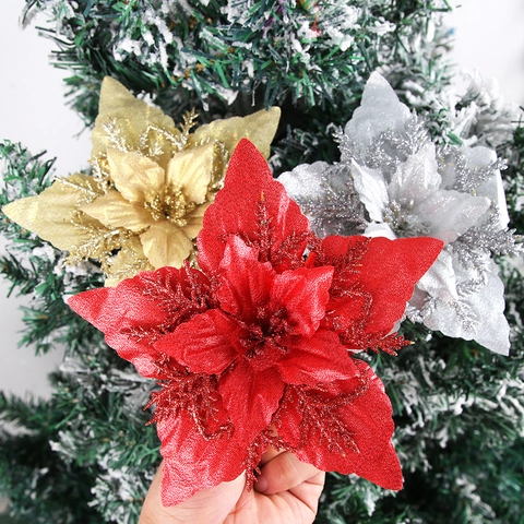 Glitzer Künstliche Weihnachtsstern Blumen Für Weihnachtsbaum Dekoration Stoff Glitzer Blumen Anhänger Festliche Haus Dekoration