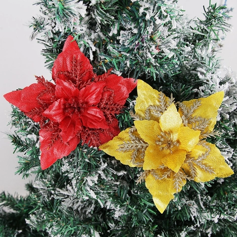 Glitzer Künstliche Weihnachtsstern Blumen Für Weihnachtsbaum Dekoration Stoff Glitzer Blumen Anhänger Festliche Haus Dekoration