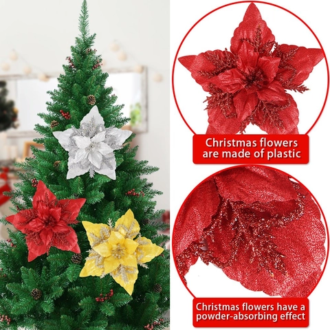 Künstliche Weihnachts-Poinsettia-Blumen Mit Glitzer-Pailletten Für Weihnachtsbaum-Kranz DIY Feiertags-Party Haus-Dekoration
