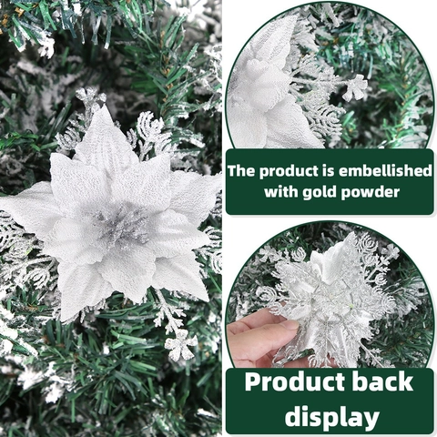 Glitzer Weihnachtsblumen Künstliche Poinsettia Funkelnder Hängender Anhänger Für Weihnachtsbaum Haus Party Dekoration