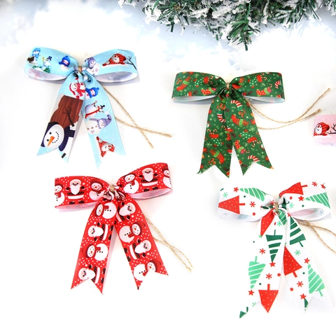 Lazo de Cinta de Navidad con Purpurina Adorno Colgante Papá Noel Muñeco de Nieve Para Decoración de Árbol de Navidad Fiesta Hogar
