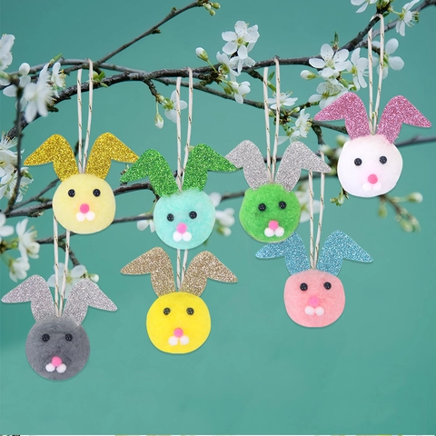Set di Ornamenti a Sospensione in Peluche di Coniglietto Pasquale Ciondoli a Forma di Testa di Coniglio Glitterati