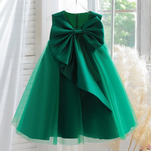 Elegante Abito Formale da Principessa per Ragazze Con Grande Fiocco Rete Tulle Sbuffo Matrimonio Festa Spettacolo Piano Senza Maniche
